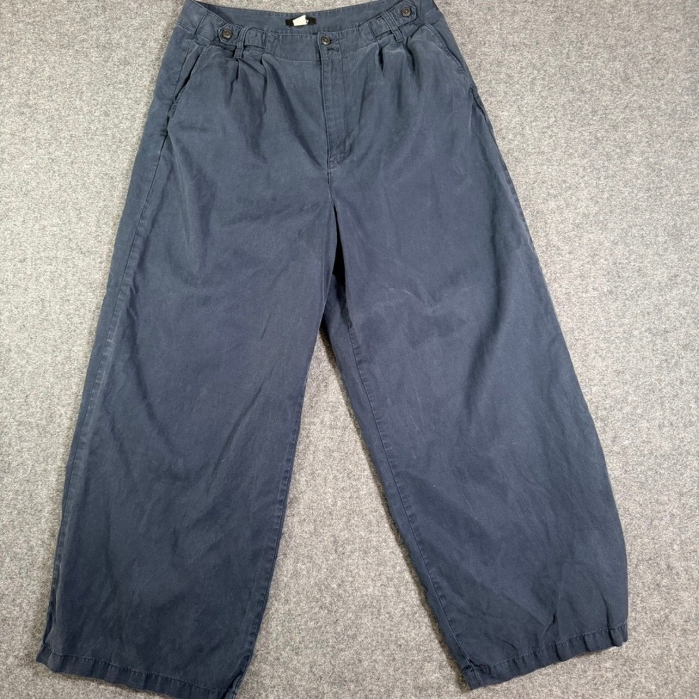Madewell Navy Blue Harlow Wide Leg Pleated Pants Lyocell Linen Blend Size 14